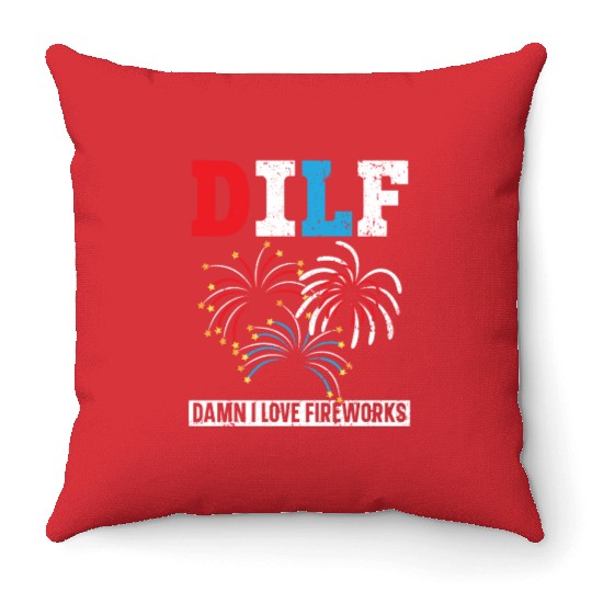Damn I Love Fireworks America USA Flag 4th Of July Throw Pillows