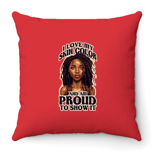 I Love My Skin Color Black Dreadlock Girl African Throw Pillows