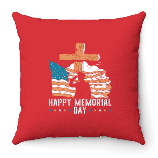 Patriotic Veteran USA Flag American Memorial Day Throw Pillows
