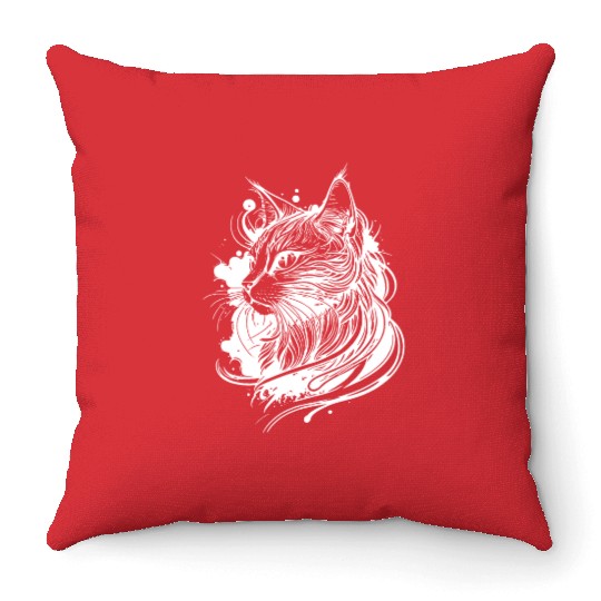 Cute Space Cat In Tattoo Style Throw Pillows