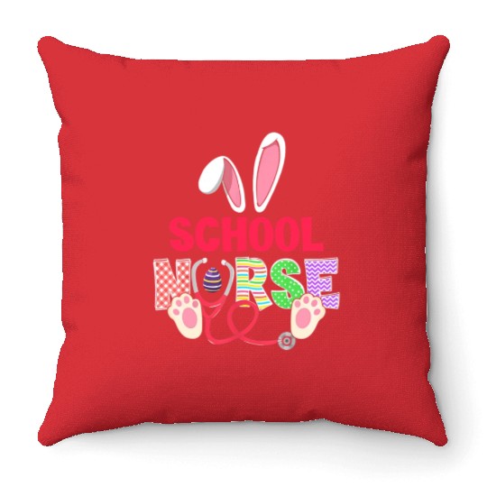 Stethoscope Cute Bunny School Nurse Easter Teacher Throw Pillows
