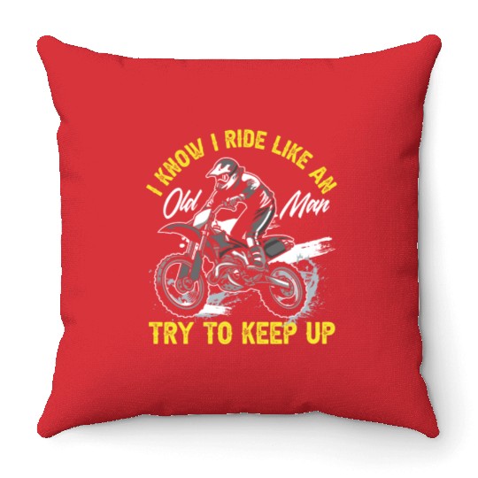 Motocross Old Man Dirt Bike Throw Pillows