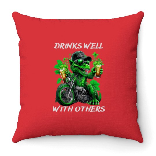Drinks well with others st patrick's day Dinosaur Throw Pillows