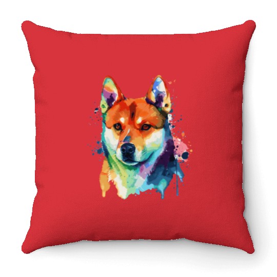 Watercolor Shiba Inu Colorful Shiba Dog Lover Throw Pillows