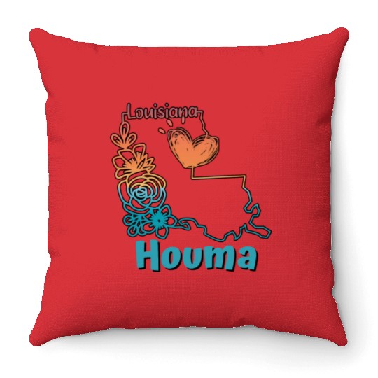 I love my home town Houma Louisiana Throw Pillows