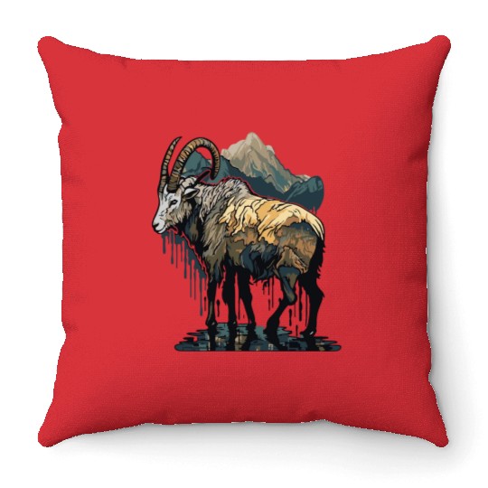 a mountain goat lives in the mountains Throw Pillows