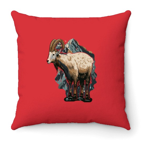 a mountain goat lives in the mountains Throw Pillows