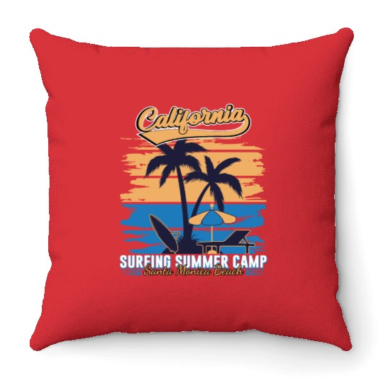 California Surfing Summer Camp Throw Pillows