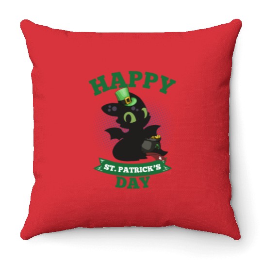 Happy St Patricks Day Toothless Throw Pillows