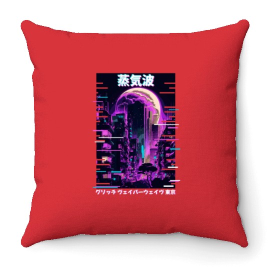 Anime Tokyo City Japanese Vaporwave Aesthetic Throw Pillows