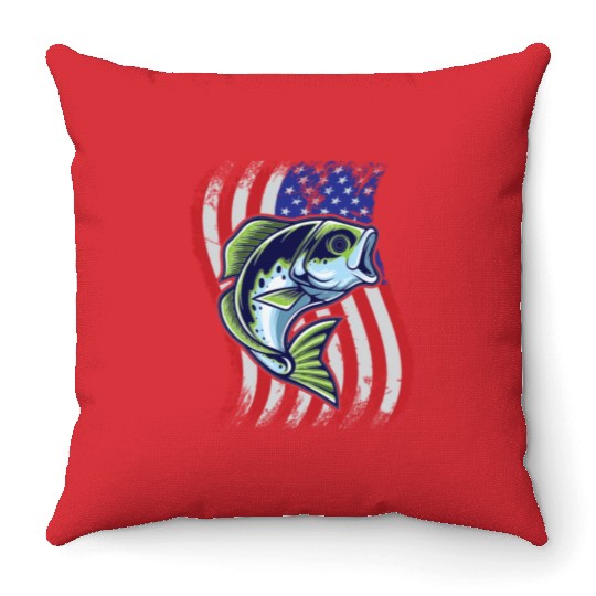 US Bass Fish Throw Pillows