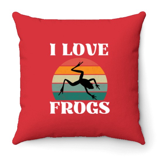 I LOVE FROGS RETRO SUNSET Throw Pillows