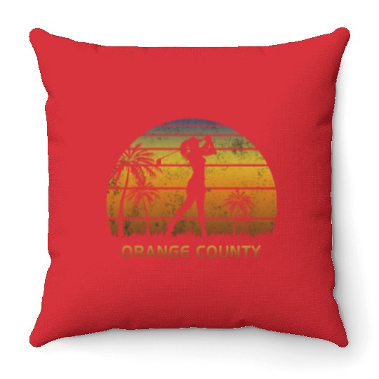 Retro Orange County Women's Golf Golfing Fan Throw Pillows
