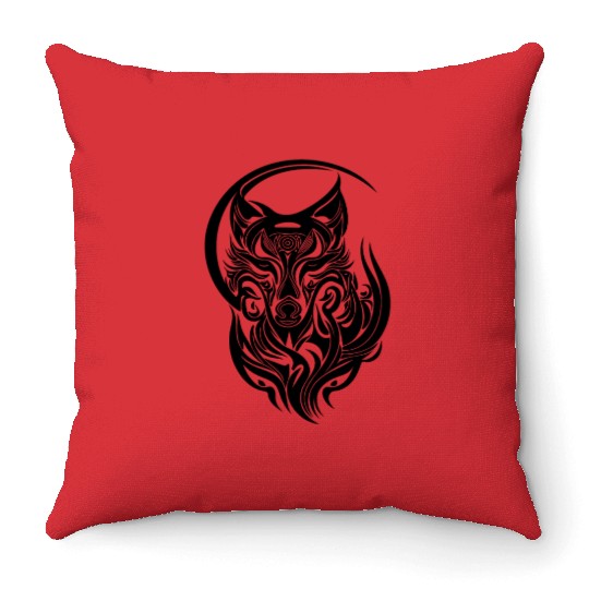 Vintage Wolf Portrait T Tattoo Style Throw Pillows