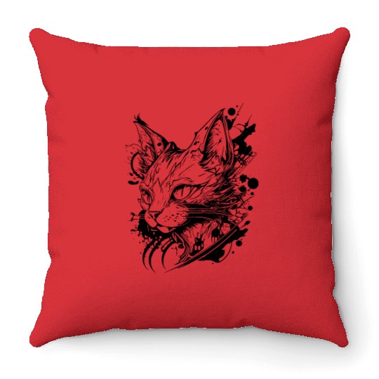 Space Cat In Vintage Tattoo Style Throw Pillows