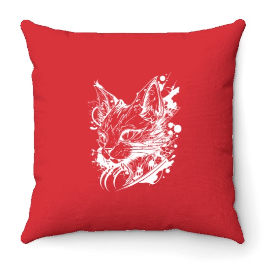 Space Cat In Vintage Tattoo Style Throw Pillows