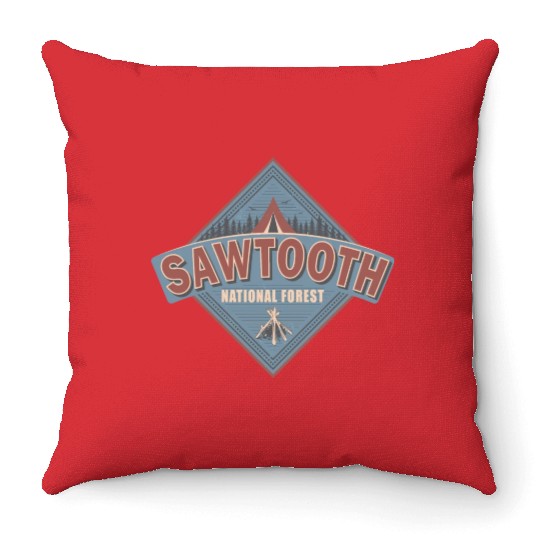 Sawtooth National Forest Idaho Vintage US Camping Throw Pillows