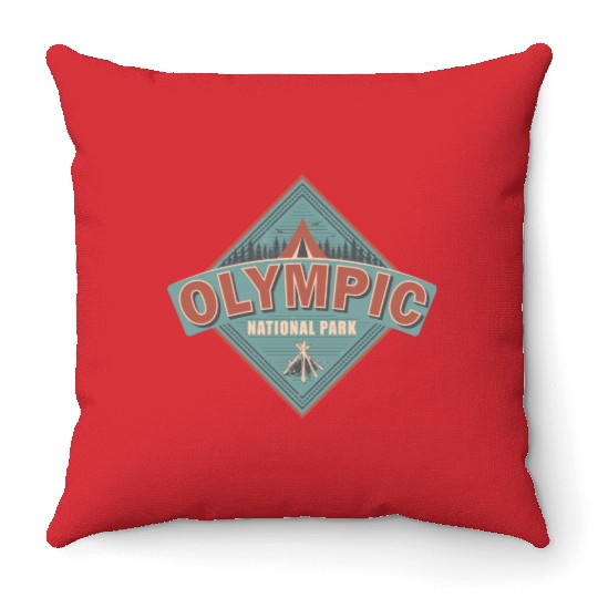 Washington State National Park Vintage US Camping Throw Pillows