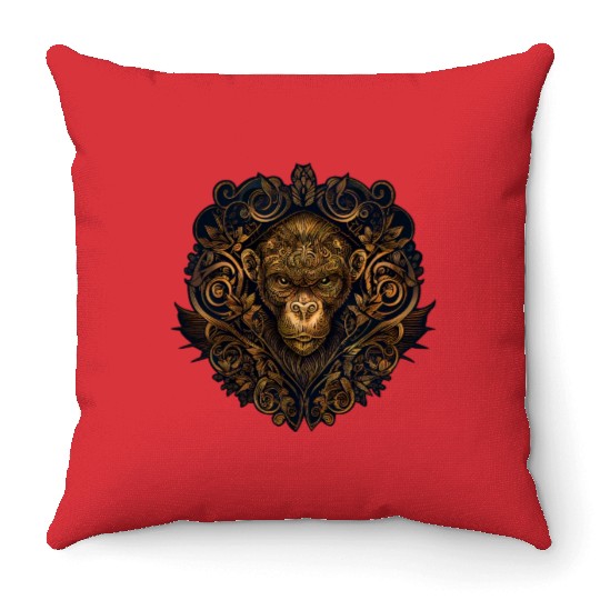 Abstract Tribal Monkey Chinese Astrology Zodiac An Throw Pillows