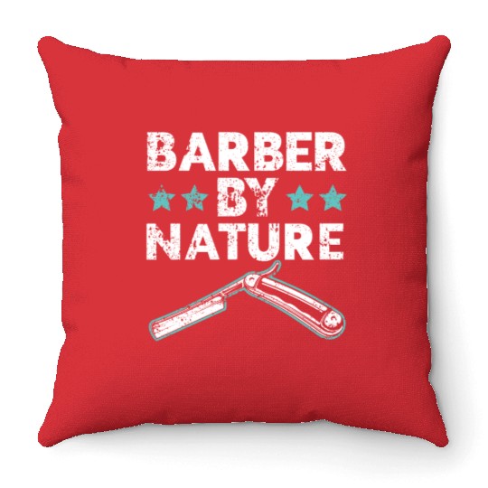 Barber By Nature Haircut Barbershop Hairstylist Throw Pillows