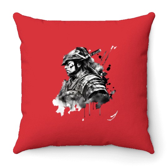 Fully Armored Samurai Throw Pillows