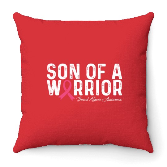 Son Of A Warrior Pink Ribbon Breast Cancer Throw Pillows