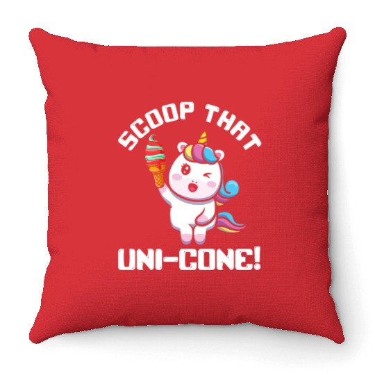 Rainbow Cute Unicorn Ice Cream Lover Mythical Throw Pillows