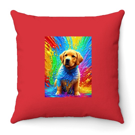 Labrador Retriever with rainbow splashes of colors Throw Pillows
