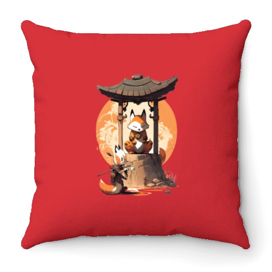 Masked Samurai Fox Throw Pillows