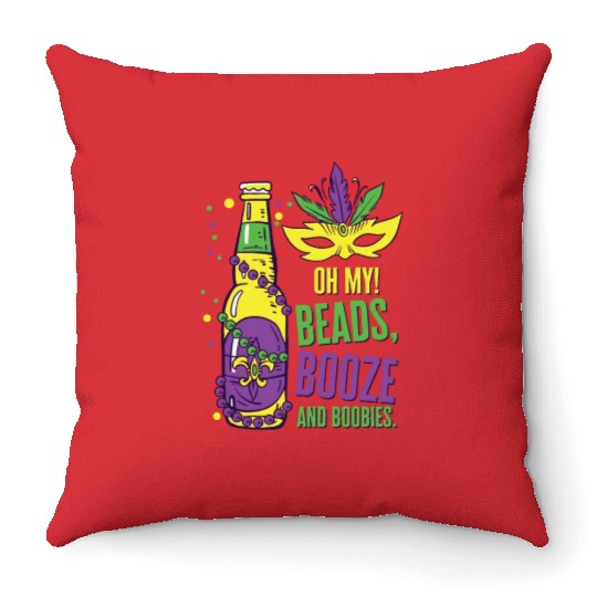Mardi Gras Carnival Mask Beer Beads Boobies Throw Pillows