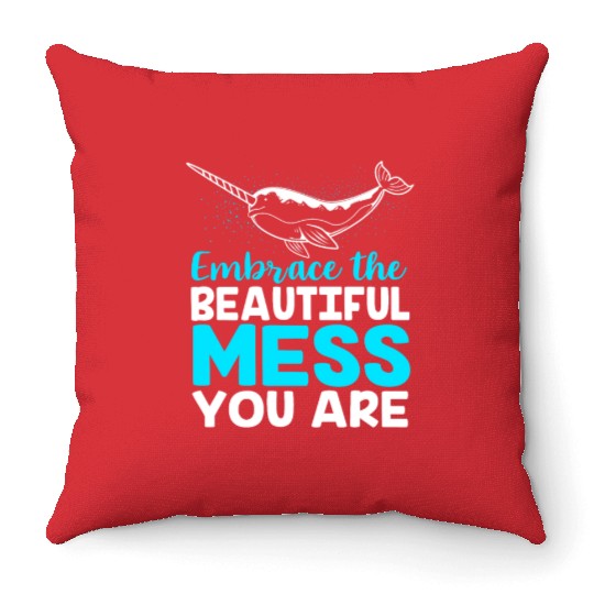 Inspirational Animal Quote Sea Creature Narwhal Throw Pillows
