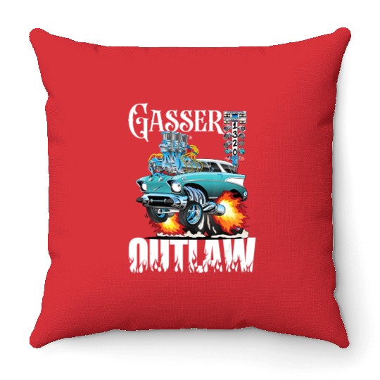 Gasser Outlaw Class Vintage Drag Racing Race Car Throw Pillows