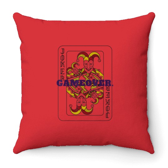 GAME OVER Joker Playing Card Throw Pillows