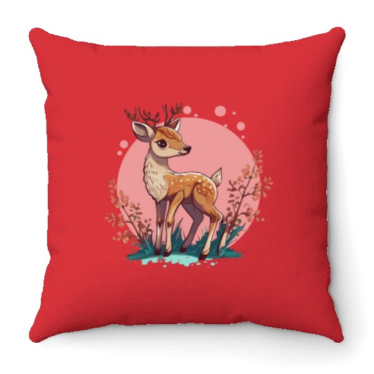 Cute Cottagecore Deer Cute Floral Woodland Animal Throw Pillows
