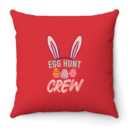 Egg Hunt Crew Funny Easter Day Throw Pillows