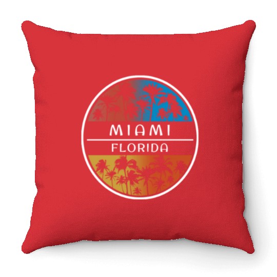 Miami Florida Stylish Vacation Souvenir Palm Tree Throw Pillows