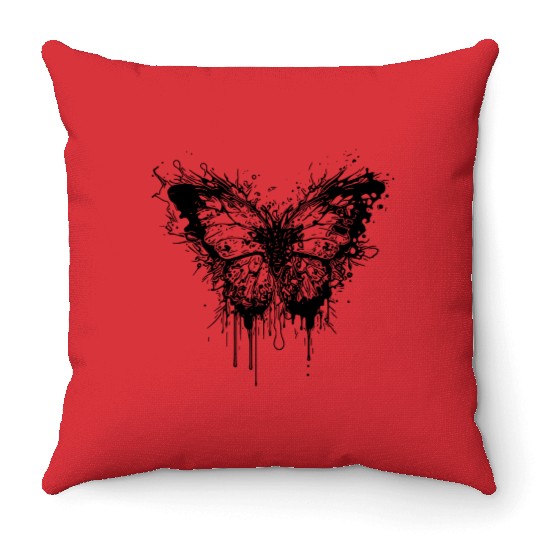 Butterfly Tattoo Ink Splash Style Throw Pillows
