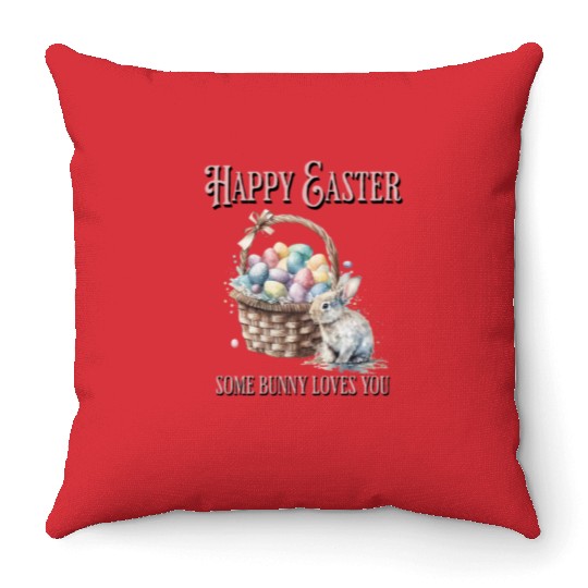 Happy Easter Bunny Colorful watercolor Easter Egg Throw Pillows