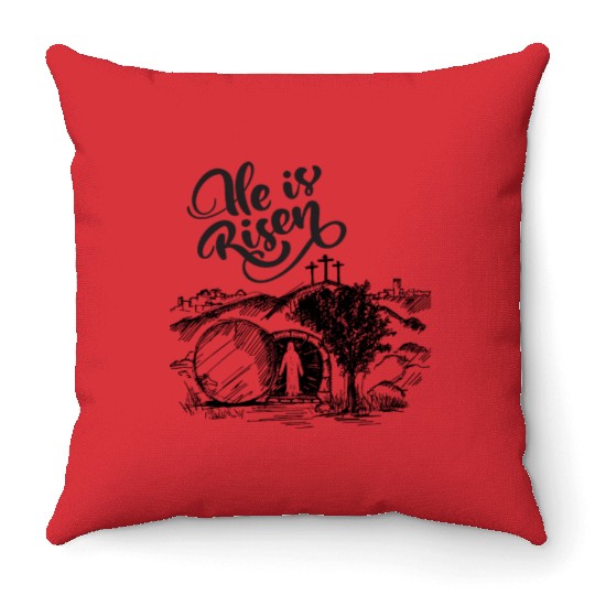 He Is Risen - Black Drawing HD Throw Pillows
