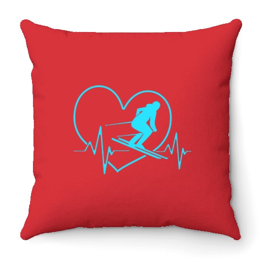 Ski Skier For Women Skiing Heartbeat Throw Pillows