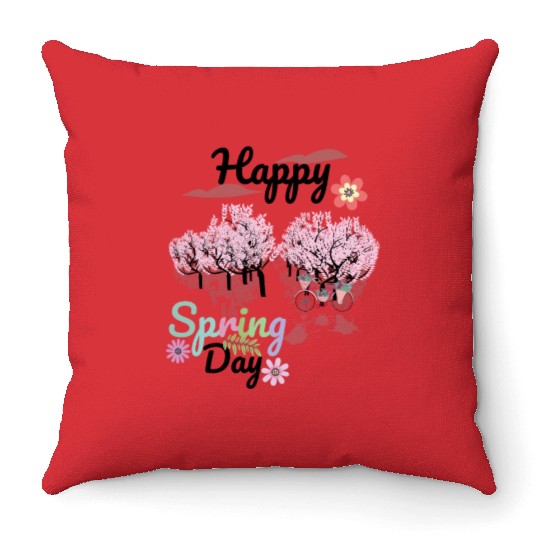 Seasons Greetings for Spring, Happy Spring Graphic Throw Pillows