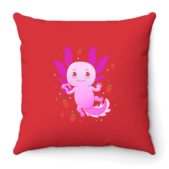 Pastel Gothic Aesthetic Axolotl Strawberry Milk Throw Pillows