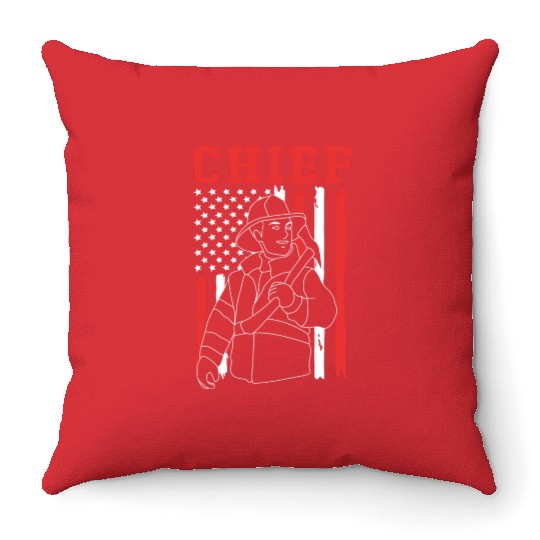 Us Flag Fire Chief Patriotic Firefighter For Men Throw Pillows