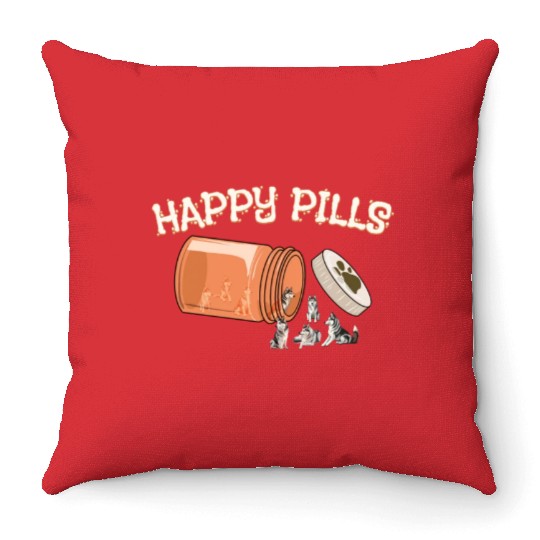 Happy Pills Siberian Husky Funny Dog Lover Humor Throw Pillows