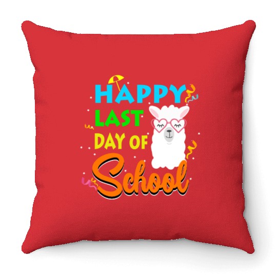 Last Day Of School Alpaca Llama With Sunglasses Throw Pillows