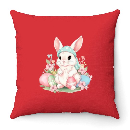 Cute Sweet Easter Bunny Rabbit Easter Eggs Throw Pillows