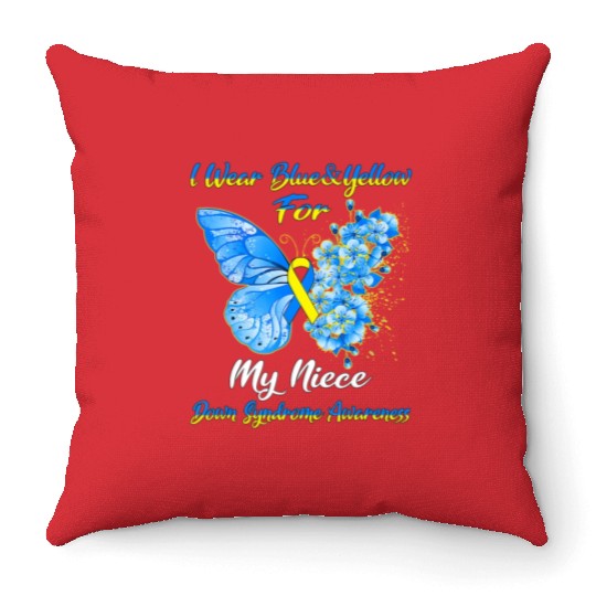 Kids I Wear Blue Yellow For My Niece Down Syndrom Throw Pillows