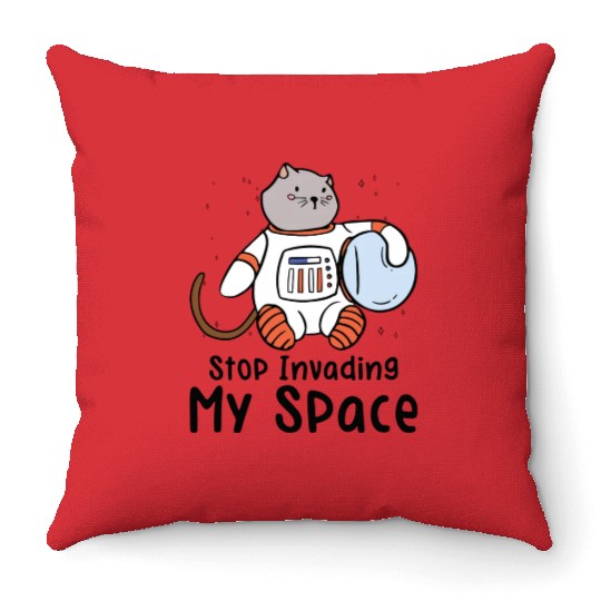 Space Purring Cat Astronaut Cat Lover Spaceship Throw Pillows