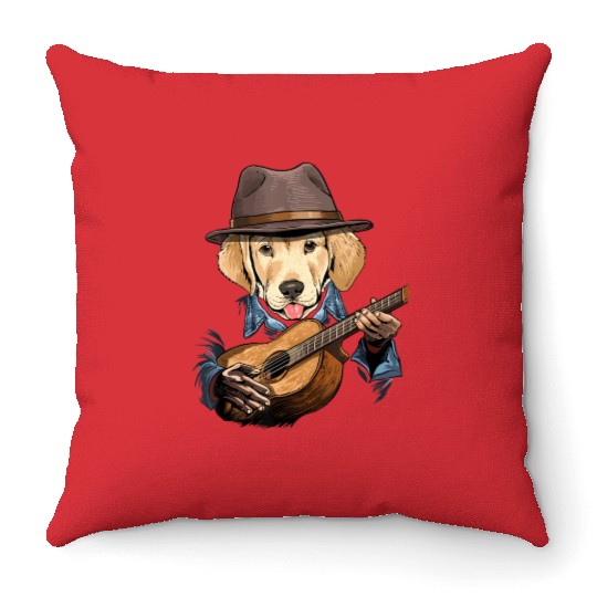 Labrador Retriever Playing Guitar Dog Lover Guita Throw Pillows