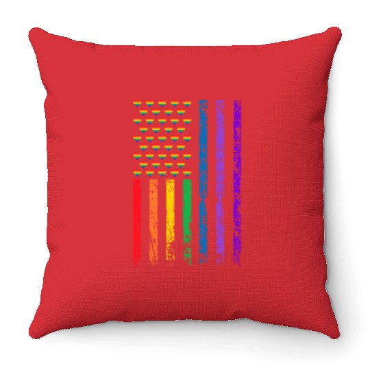American Flag Rainbow Heart Decor LGBT Pride Month Throw Pillows